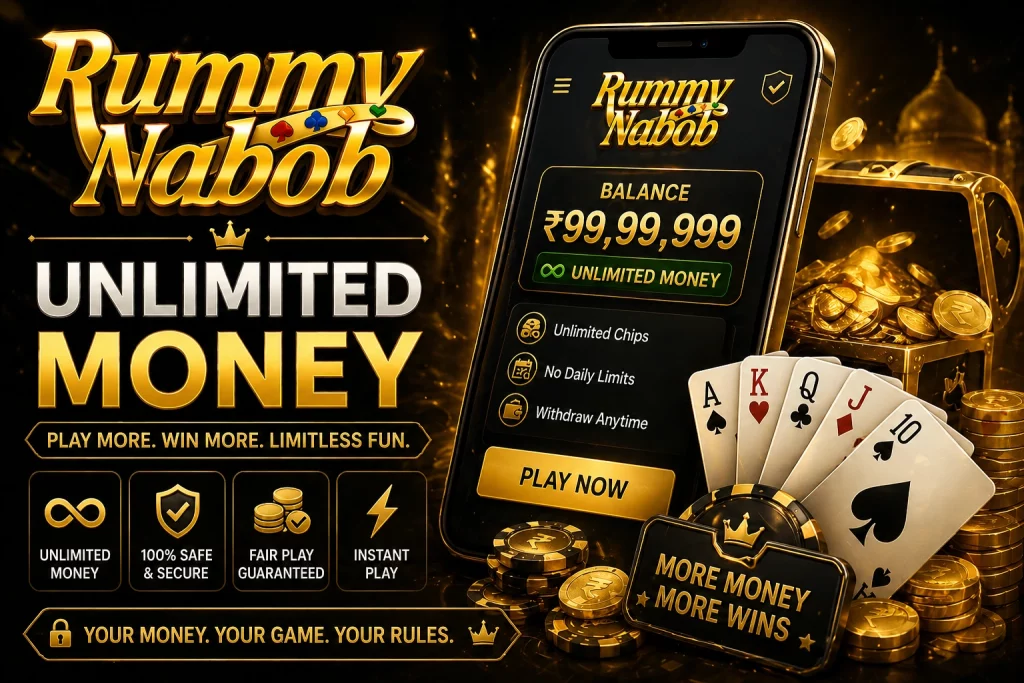 Rummy Nabob unlimited money concept with large balance display and casino gameplay features